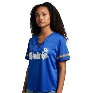 Fanatics Kentucky Wildcats Royal Blue Lace Up V Neck T Shirt Women's XL